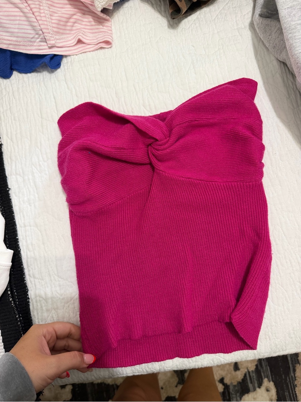 Amazon Pink Strapless Twist-Front Ribbed Tank Top